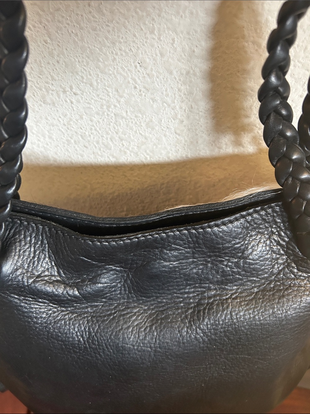 Black and White Cowhide Shoulder Bag with Braided Straps - Picture 3 of 6